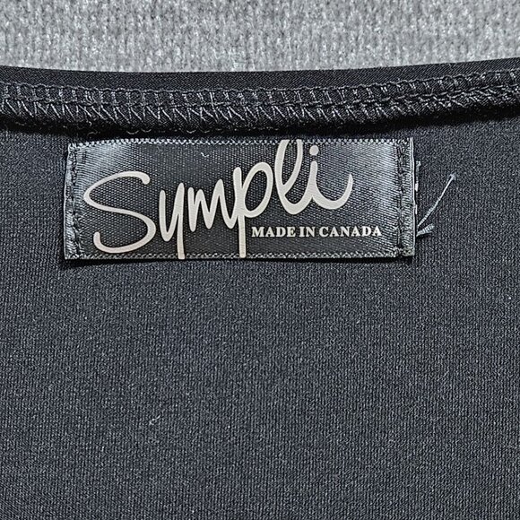 Sympli Top Women 12 Black Shawl Round Neck 3/4 Sleeve Lagenlook Drapey Goth - Picture 8 of 12